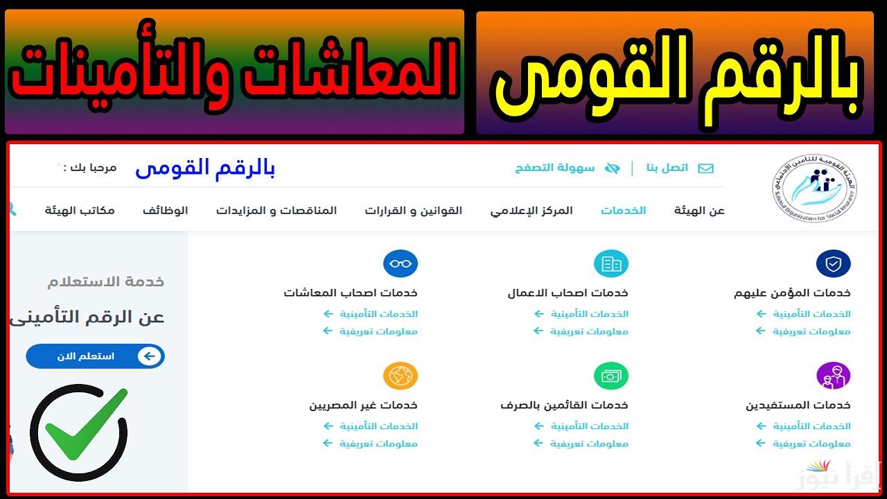 رابط استعلام عن معاش التأمينات بالرقم القومي 2025 عبر موقع التأمينات الاجتماعية nosi.gov.eg | موعد صرف معاش فبراير