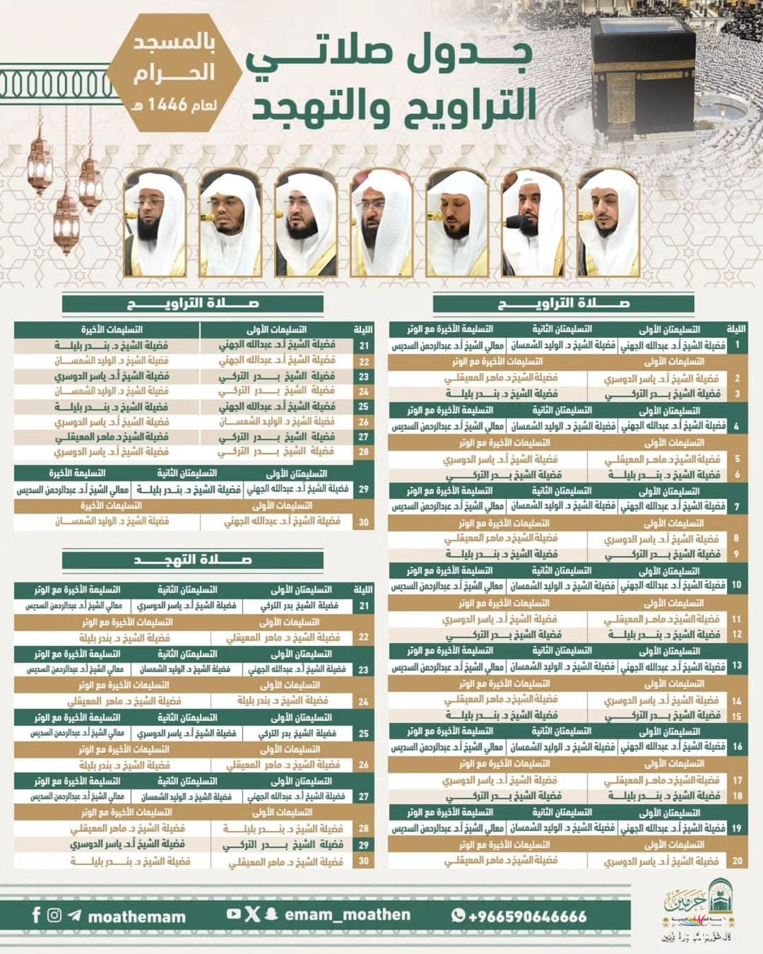 كل عام وانتم بخير .. جدول صلاة التراويح والتهجد بالمسجد الحرام في رمضان 1446 السعودية