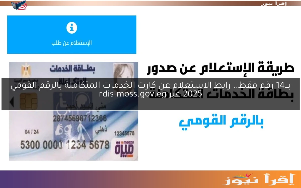 بـــ14 رقم فقط.. رابط الاستعلام عن كارت الخدمات المتكاملة بالرقم القومي 2025 عبر rdis.moss.gov.eg