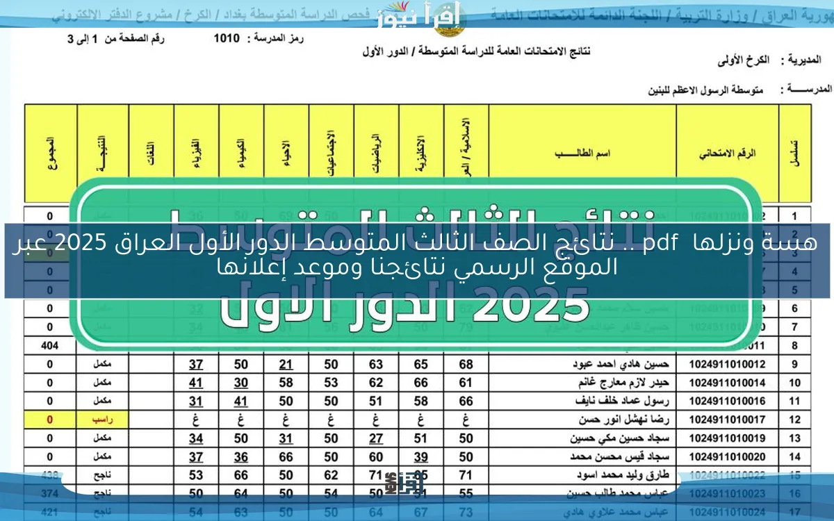 هسة ونزلها pdf .. نتائج الصف الثالث المتوسط الدور الأول العراق 2025 عبر الموقع الرسمي نتائجنا وموعد إعلانها
