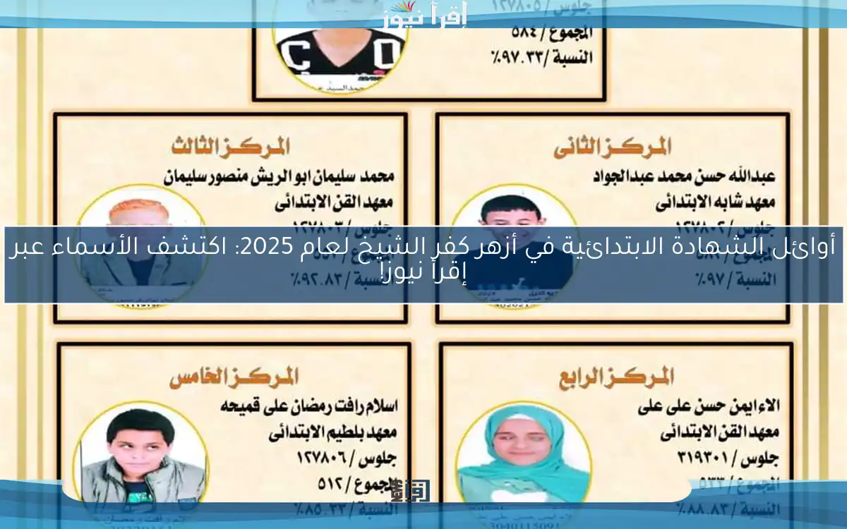 أوائل الشهادة الابتدائية في أزهر كفر الشيخ لعام 2025: اكتشف الأسماء عبر إقرأ نيوز!