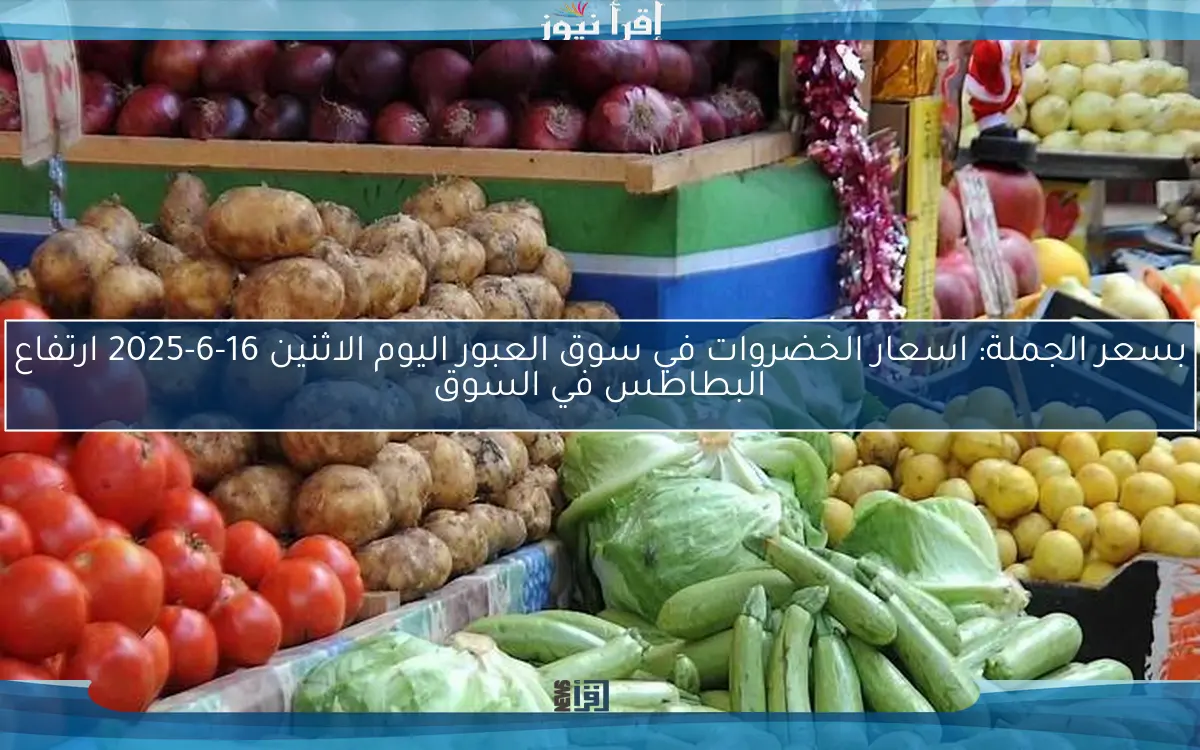 بسعر الجملة: اسعار الخضروات في سوق العبور اليوم الاثنين 16-6-2025 ارتفاع البطاطس في السوق