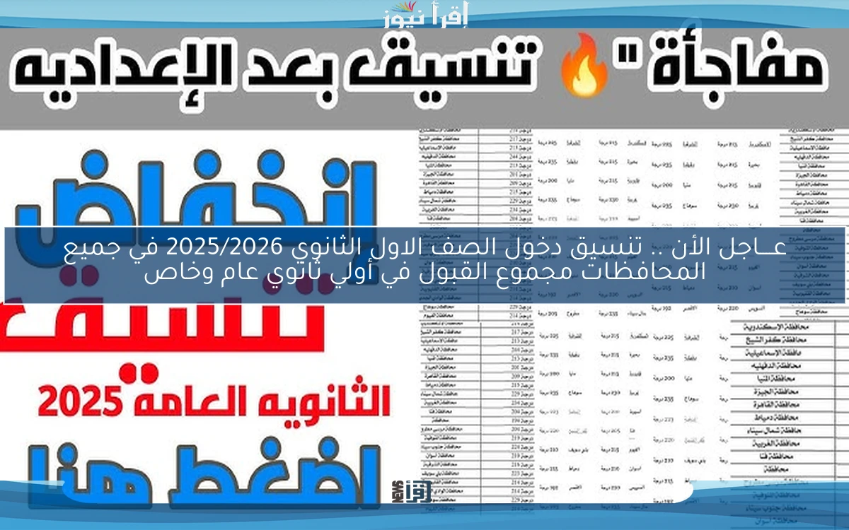 لو مجموعك 250 متقلقش .. تنسيق دخول الصف الاول الثانوي 2025/2026 في جميع المحافظات مجموع القبول في أولي ثانوي عام وخاص