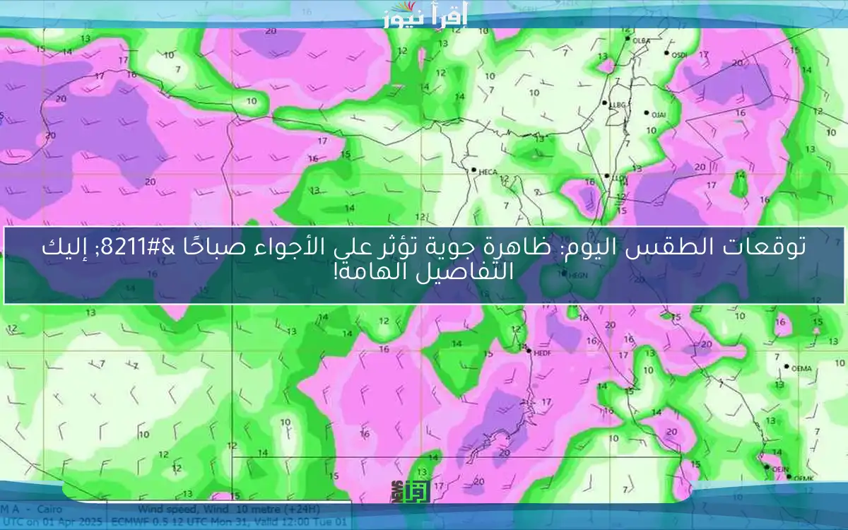 توقعات الطقس اليوم: ظاهرة جوية تؤثر على الأجواء صباحًا – إليك التفاصيل الهامة!