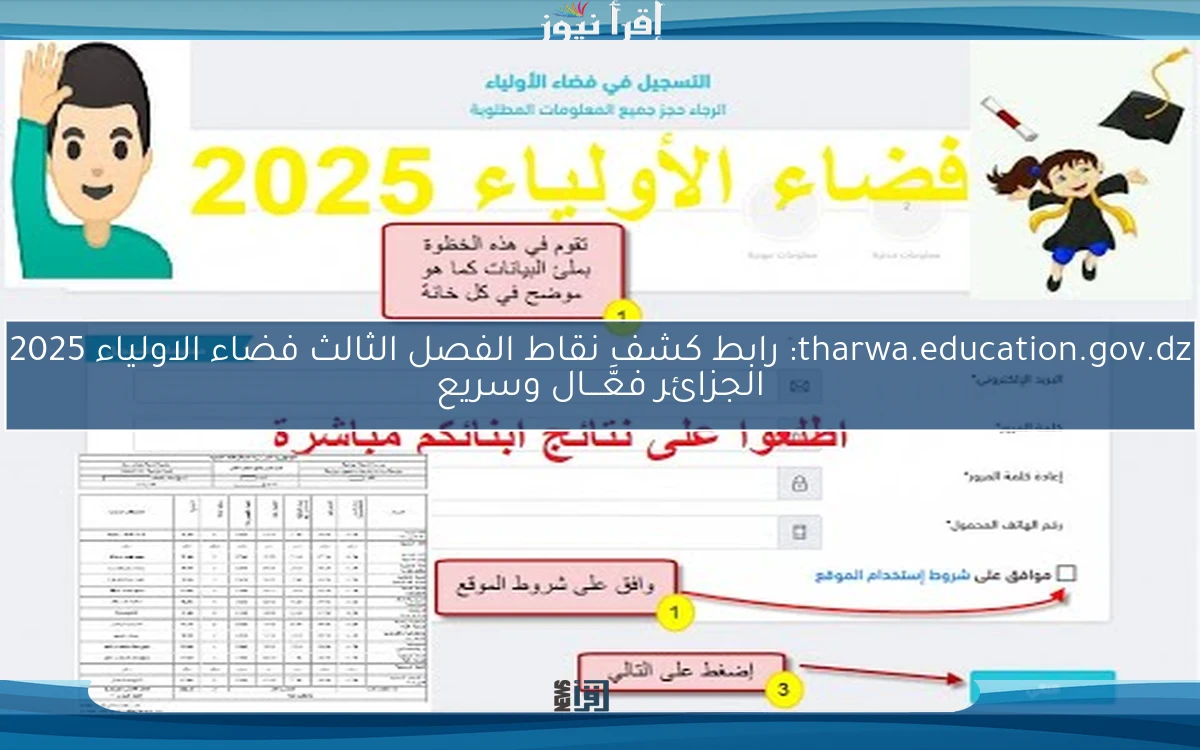 tharwa.education.gov.dz: رابط كشف نقاط الفصل الثالث فضاء الاولياء 2025 الجزائر فعَّـــال وسريع