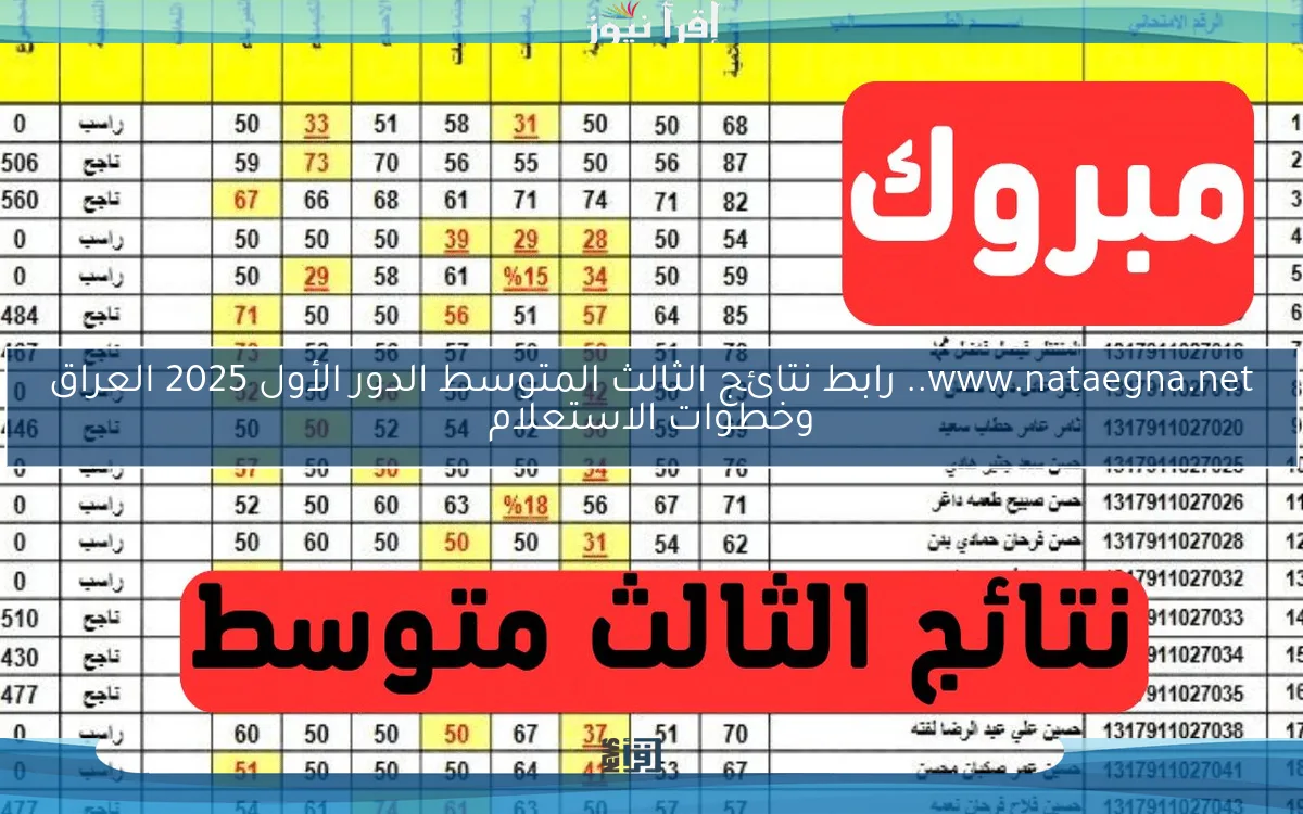 www.nataegna.net.. رابط نتائج الثالث المتوسط الدور الأول 2025 العراق وخطوات الاستعلام