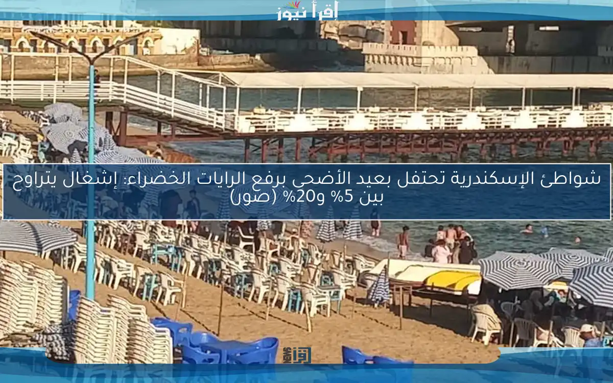 شواطئ الإسكندرية تحتفل بعيد الأضحى برفع الرايات الخضراء: إشغال يتراوح بين 5% و20% (صور)