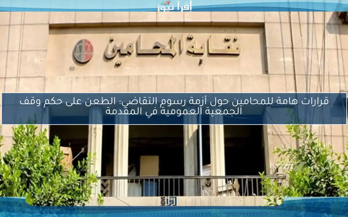 قرارات هامة للمحامين حول أزمة رسوم التقاضي: الطعن على حكم وقف الجمعية العمومية في المقدمة