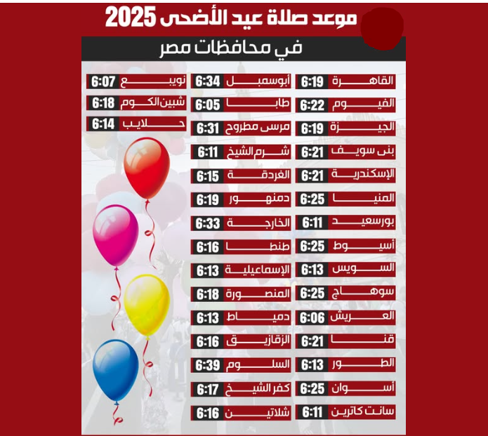 موعد صلاة عيد الاضحي