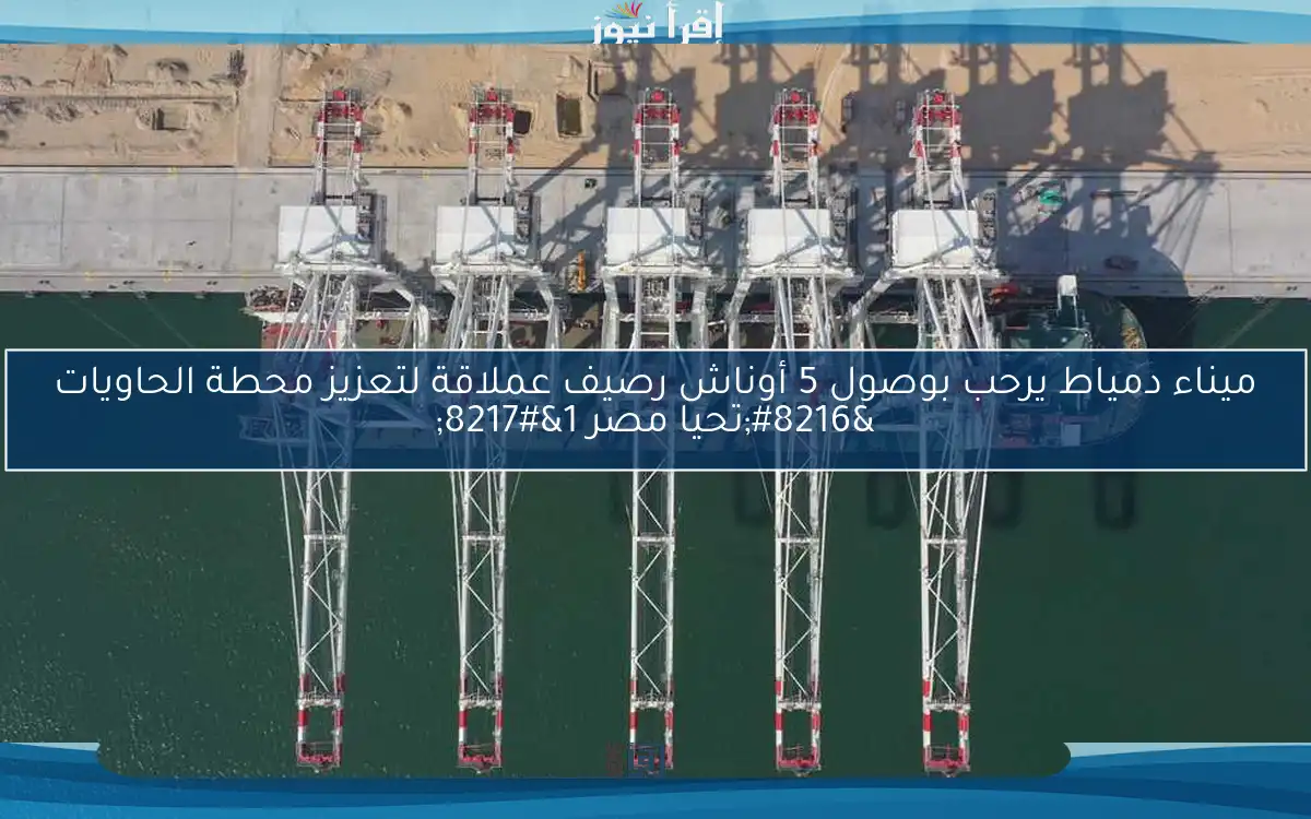 ميناء دمياط يرحب بوصول 5 أوناش رصيف عملاقة لتعزيز محطة الحاويات ‘تحيا مصر 1’