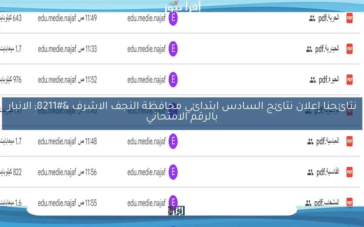 نتائجنا إعلان نتائج السادس ابتدائي محافظة النجف الاشرف – الانبار بالرقم الامتحاني