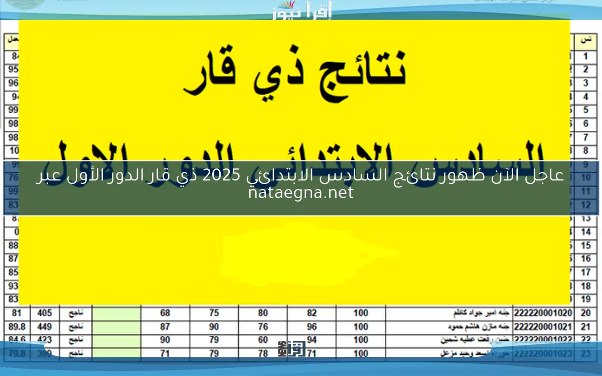عاجل الآن ظهور نتائج السادس الابتدائي 2025 ذي قار الدور الأول عبر nataegna.net