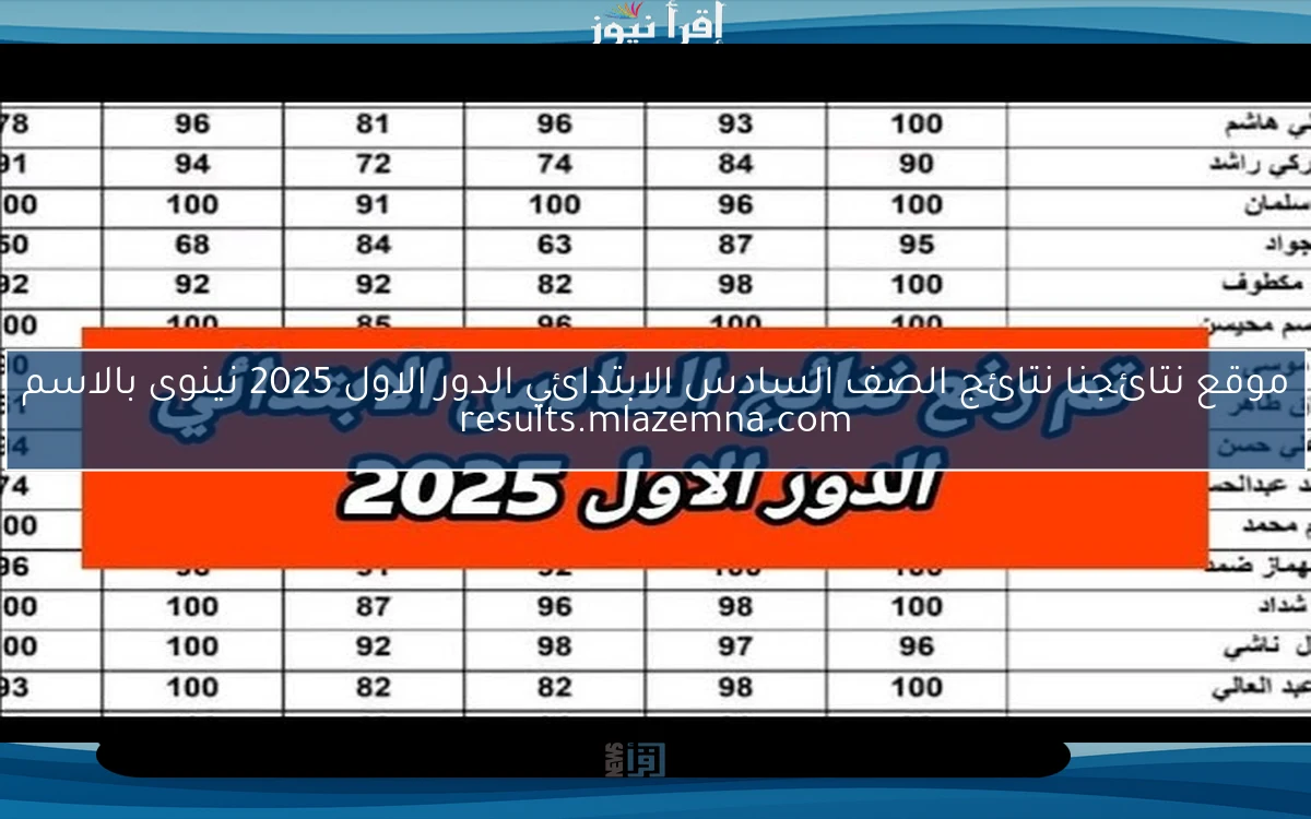 موقع نتائجنا نتائج الصف السادس الابتدائي الدور الاول 2025 نينوى بالاسم results.mlazemna.com