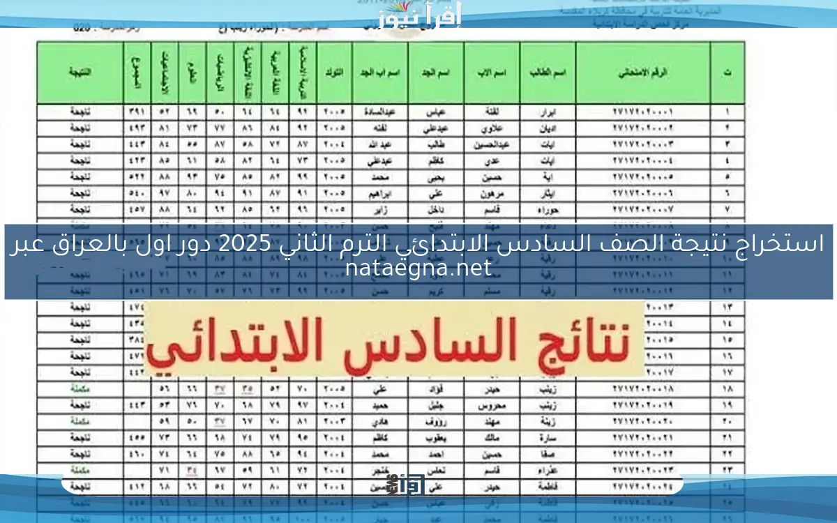 استخراج نتيجة السادس الابتدائي 2025 العراق دور اول عبر nataegna.net