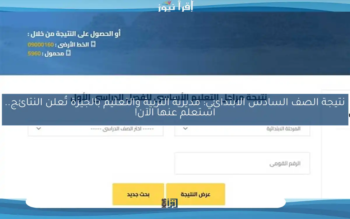 نتيجة الصف السادس الابتدائي: مديرية التربية والتعليم بالجيزة تُعلن النتائج.. استعلم عنها الآن!