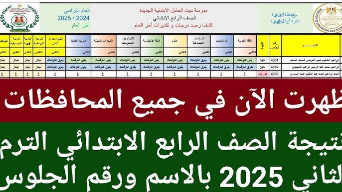 HEER رابط بوابة التعليم الاساسي .. نتيجه الصف الرابع الابتدائي 2025 الترم الثاني eduserv.cairo.gov.eg رابعة ابتدائي برقم الجلوس
