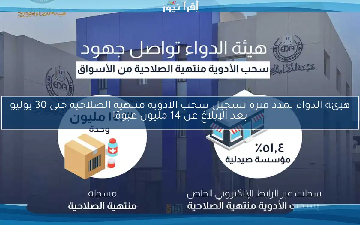 هيئة الدواء تمدد فترة تسجيل سحب الأدوية منتهية الصلاحية حتى 30 يوليو بعد الإبلاغ عن 14 مليون عبوة!